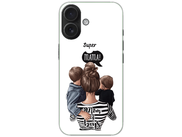 Husa Silicon HQCover compatibila cu Apple iPhone 16 Plus, model Super Mom of Boys, rezistenta la socuri si zgarieturi, SP1M00031