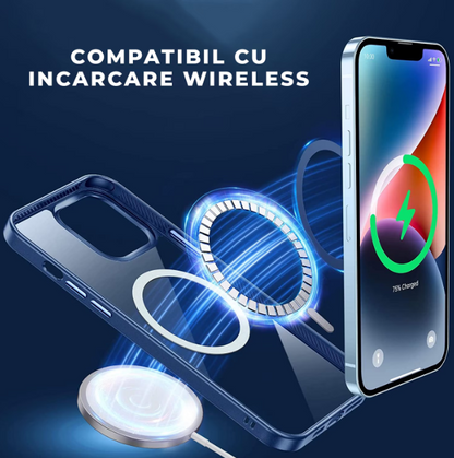 Husa de protectie MagSafe compatibila cu Apple iPhone 15, albastra, functie incarcare wireless, rezistenta la socuri