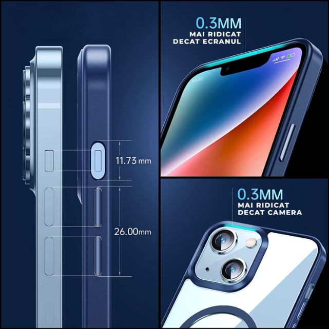 Husa de protectie MagSafe compatibila cu Apple iPhone 15 Pro, albastra, functie incarcare wireless, rezistenta la socuri