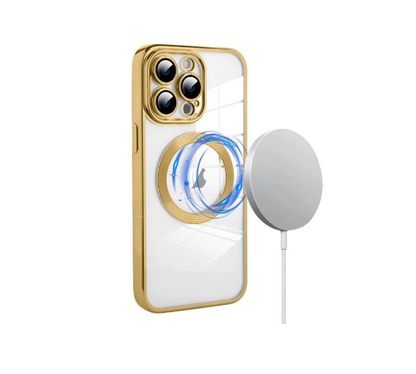 Husa de protectie MagSafe compatibila cu Apple iPhone 11, aurie, functie incarcare wireless, rezistenta la socuri
