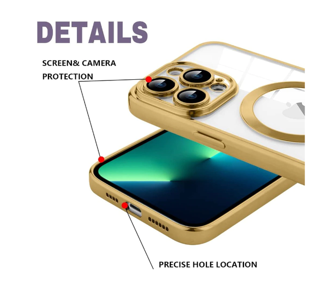 Husa de protectie MagSafe compatibila cu Apple iPhone 15, aurie, functie incarcare wireless, rezistenta la socuri