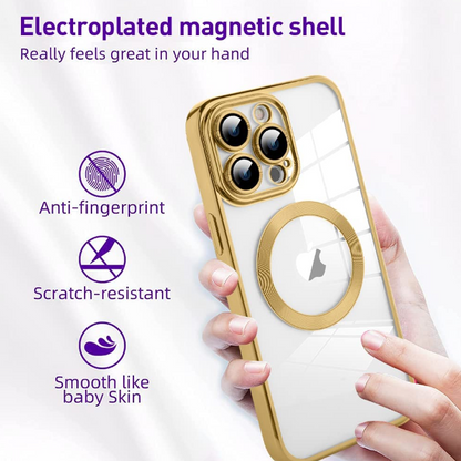Husa de protectie MagSafe compatibila cu Apple iPhone 15 Pro Max, aurie, functie incarcare wireless, rezistenta la socuri