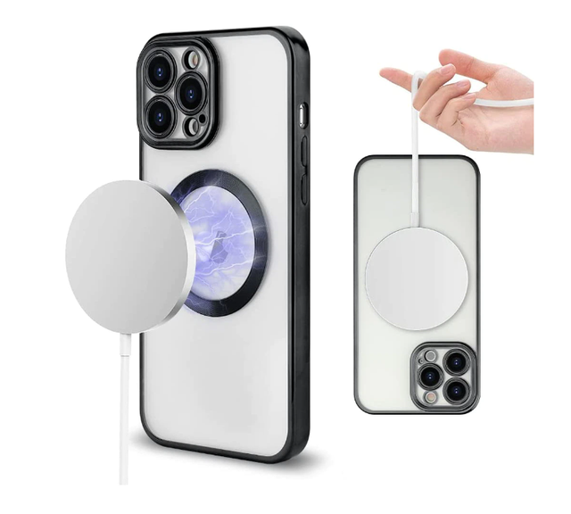 Husa de protectie MagSafe compatibila cu Apple iPhone 14 Pro, neagra, functie incarcare wireless, rezistenta la socuri