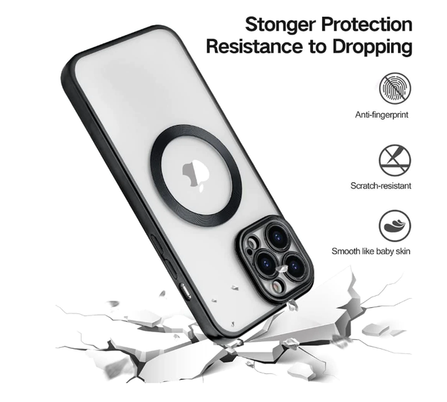 Husa de protectie MagSafe compatibila cu Apple iPhone 14 Pro Max, neagra, functie incarcare wireless, rezistenta la socuri