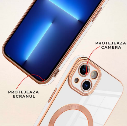 Husa de protectie MagSafe compatibila cu Apple iPhone 13 Pro, roz pal, functie incarcare wireless, rezistenta la socuri