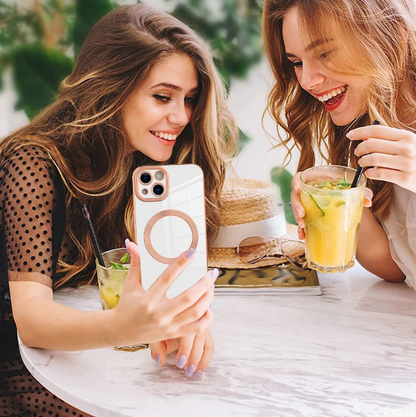 Husa de protectie MagSafe compatibila cu Apple iPhone 13 Mini, roz pal, functie incarcare wireless, rezistenta la socuri