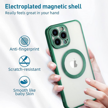 Husa de protectie MagSafe compatibila cu Apple iPhone 13 Mini, verde inchis, functie incarcare wireless, rezistenta la socuri