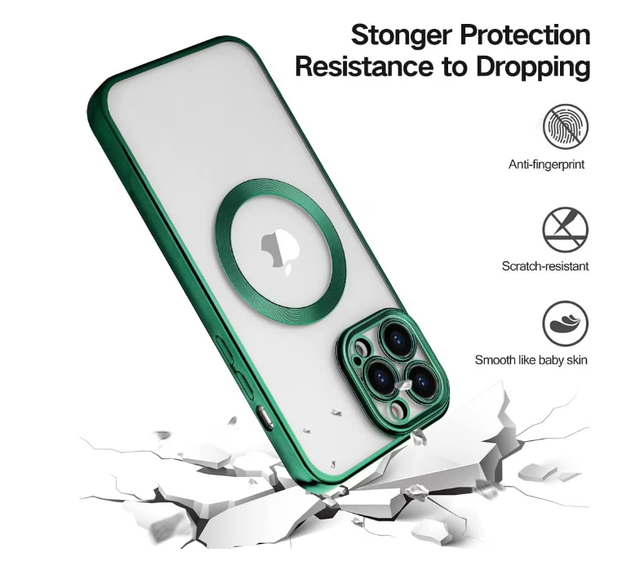 Husa de protectie MagSafe compatibila cu Apple iPhone 13, verde inchis, functie incarcare wireless, rezistenta la socuri