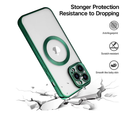 Husa de protectie MagSafe compatibila cu Apple iPhone 13, verde inchis, functie incarcare wireless, rezistenta la socuri