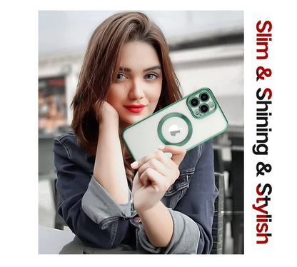 Husa de protectie MagSafe compatibila cu Apple iPhone 13 Mini, verde inchis, functie incarcare wireless, rezistenta la socuri