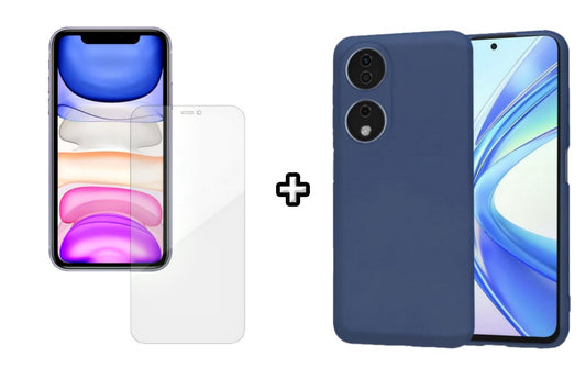 Set Husa Silicon plus Folie din silicon Case Friendly compatibila cu Honor X7b, albastra, protectie 360