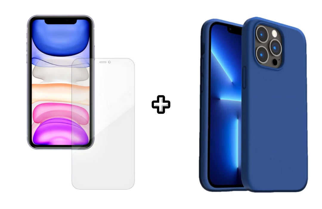 Set Husa Silicon + Folie din silicon Case Friendly compatibila cu Apple iPhone 14 Pro, albastru, protectie 360
