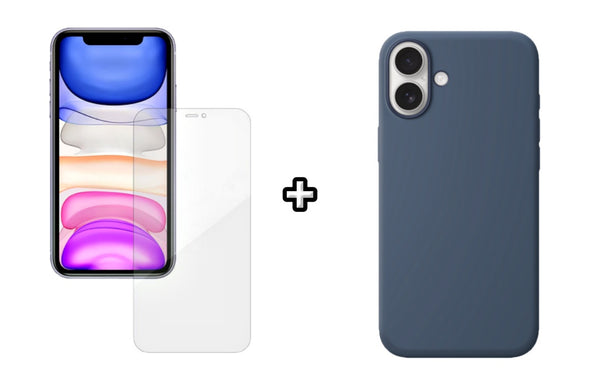 Set Husa Silicon plus Folie din silicon Case Friendly compatibila cu Apple iPhone 16 Plus, albastru, protectie 360