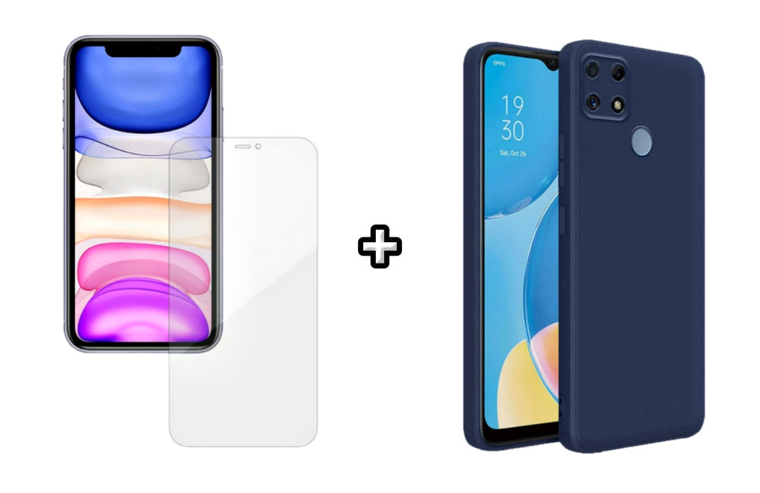 Set Husa Silicon plus Folie din silicon Case Friendly compatibila cu OPPO A15, albastra, protectie 360