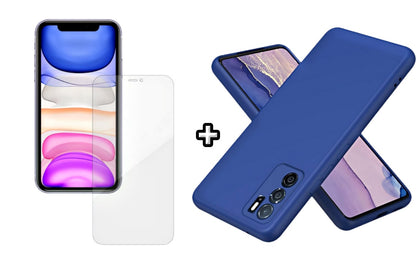 Set Husa Silicon plus Folie din silicon Case Friendly compatibila cu OPPO A16, albastra, protectie 360
