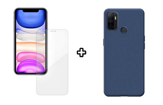 Set Husa Silicon plus Folie din silicon Case Friendly compatibila cu OPPO A33 4G, albastra, protectie 360
