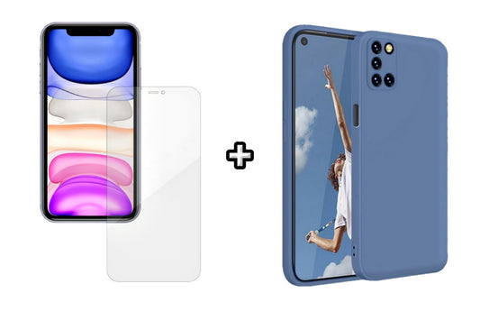 Set Husa Silicon plus Folie din silicon Case Friendly compatibila cu OPPO A54 4G, albastra, protectie 360