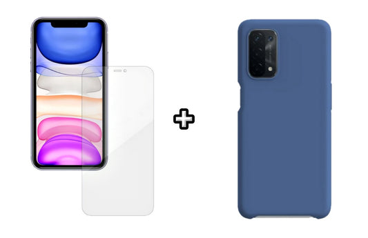 Set Husa Silicon plus Folie din silicon Case Friendly compatibila cu OPPO A74 4G, albastra, protectie 360