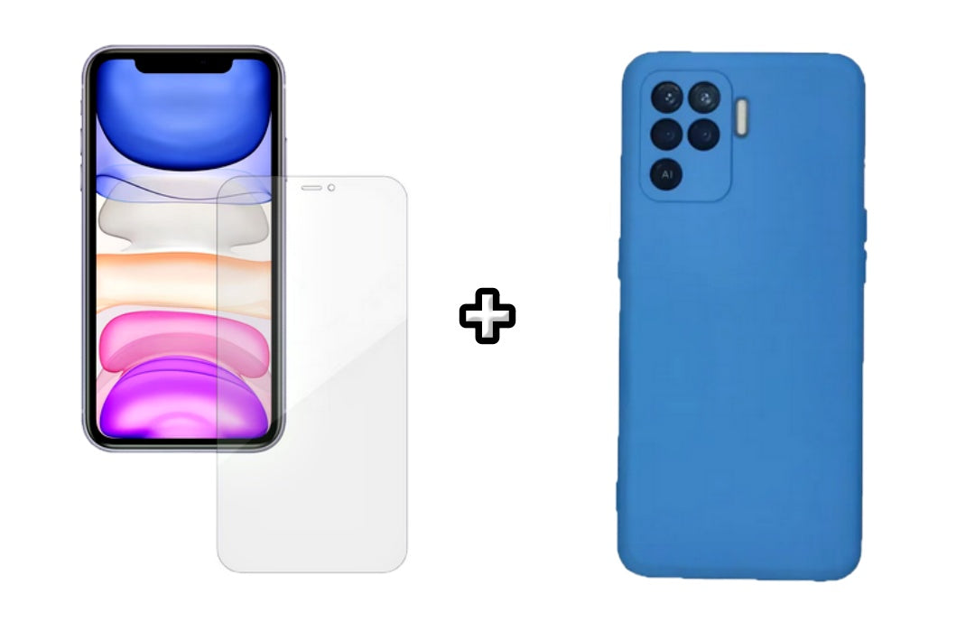 Set Husa Silicon plus Folie din silicon Case Friendly compatibila cu OPPO Reno5 Lite, albastra, protectie 360