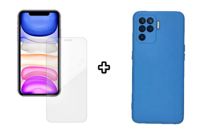 Set Husa Silicon plus Folie din silicon Case Friendly compatibila cu OPPO Reno5 Lite, albastra, protectie 360