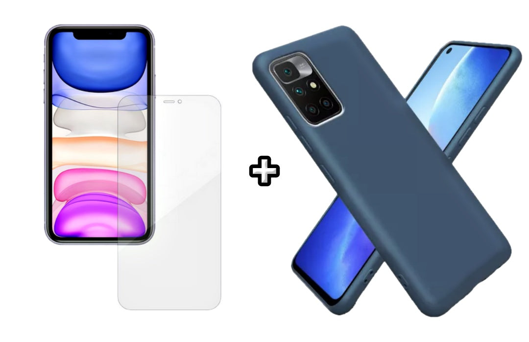 Set Husa Silicon plus Folie din silicon Case Friendly compatibila cu Xiaomi Redmi 10, albastra, protectie 360