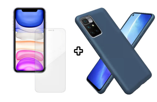 Set Husa Silicon plus Folie din silicon Case Friendly compatibila cu Xiaomi Redmi 10, albastra, protectie 360