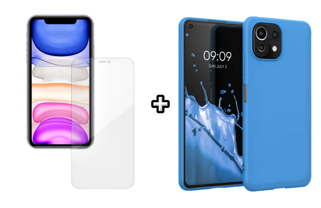 Set Husa Silicon plus Folie din silicon Case Friendly compatibila cu Xiaomi Mi 11 Lite, albastra, protectie 360