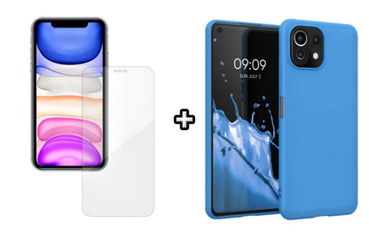 Set Husa Silicon plus Folie din silicon Case Friendly compatibila cu Xiaomi Mi 11 Lite, albastra, protectie 360