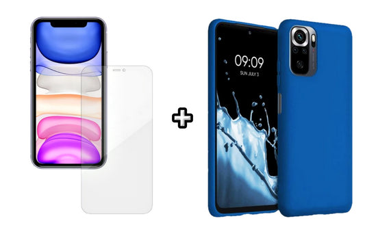 Set Husa Silicon plus Folie din silicon Case Friendly compatibila cu Xiaomi Redmi Note 10s, albastra, protectie 360