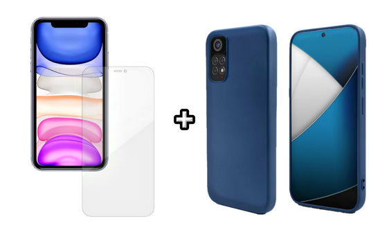 Set Husa Silicon plus Folie din silicon Case Friendly compatibila cu Xiaomi Redmi Note 11, albastra, protectie 360