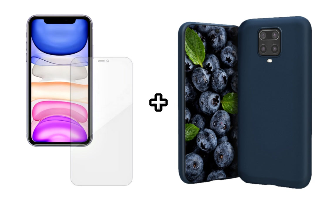 Set Husa Silicon plus Folie din silicon Case Friendly compatibila cu Xiaomi Redmi Note 9s, albastra, protectie 360
