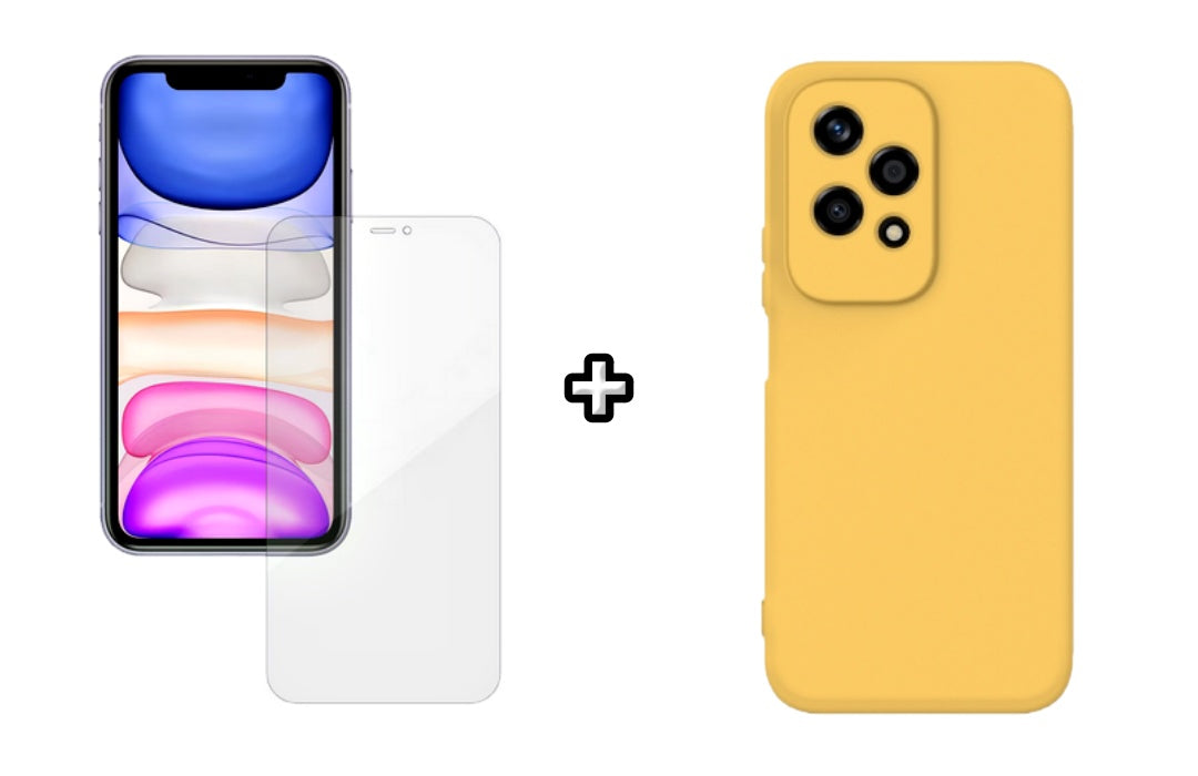 Set Husa Silicon plus Folie din silicon Case Friendly compatibila cu Honor 200 Lite, galbena, protectie 360