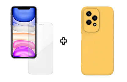 Set Husa Silicon plus Folie din silicon Case Friendly compatibila cu Honor 200 Lite, galbena, protectie 360
