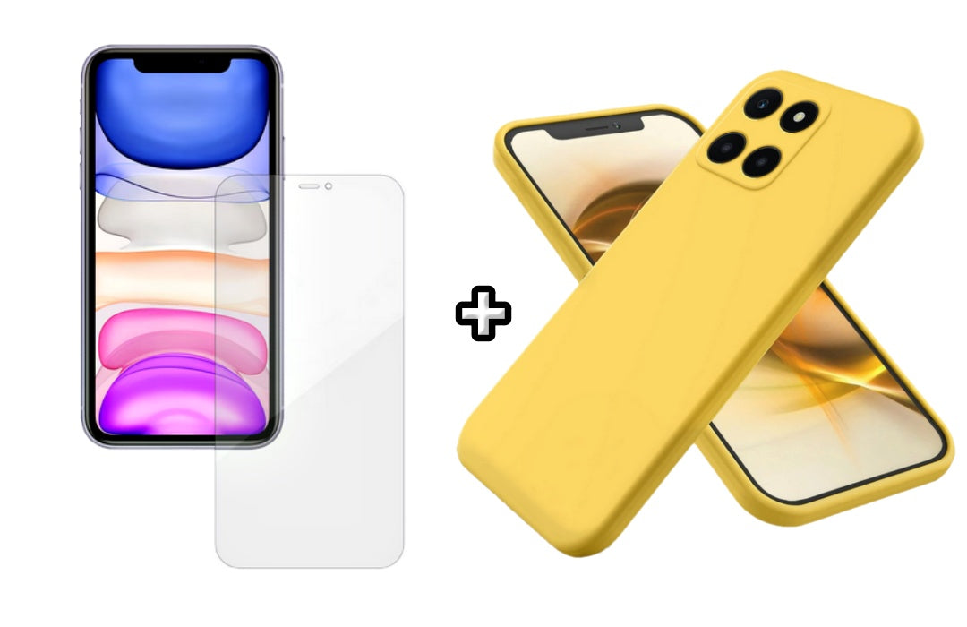 Set Husa Silicon plus Folie din silicon Case Friendly compatibila cu Honor X8b, galbena, protectie 360
