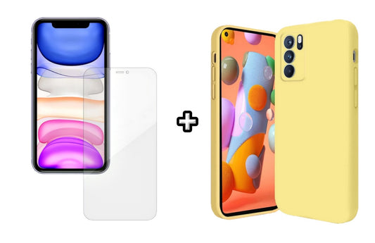 Set Husa Silicon plus Folie din silicon Case Friendly compatibila cu OPPO A16, galbena, protectie 360