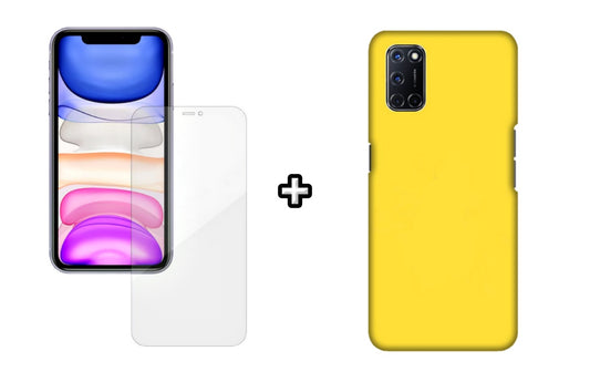 Set Husa Silicon plus Folie din silicon Case Friendly compatibila cu OPPO A92, galbena, protectie 360