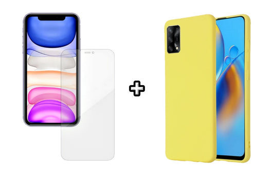 Set Husa Silicon plus Folie din silicon Case Friendly compatibila cu OPPO A74 4G, galbena, protectie 360