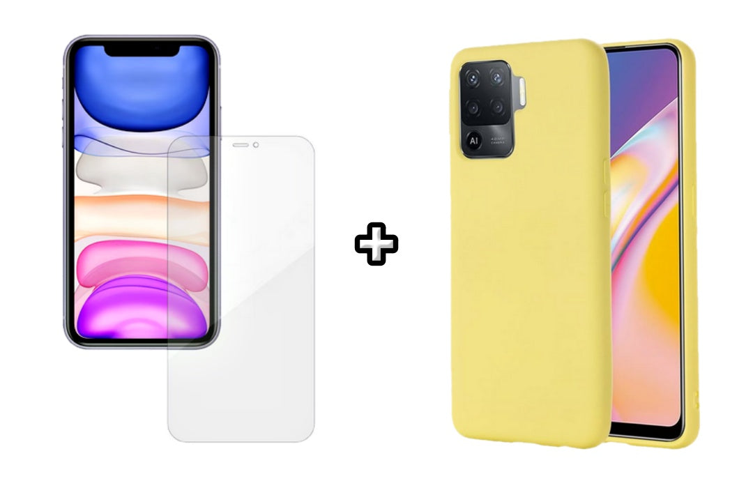 Set Husa Silicon plus Folie din silicon Case Friendly compatibila cu OPPO Reno5 Lite, galbena, protectie 360