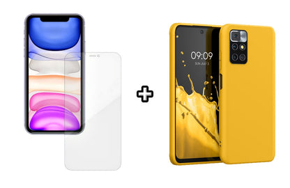 Set Husa Silicon plus Folie din silicon Case Friendly compatibila cu Xiaomi Redmi 10, galbena, protectie 360