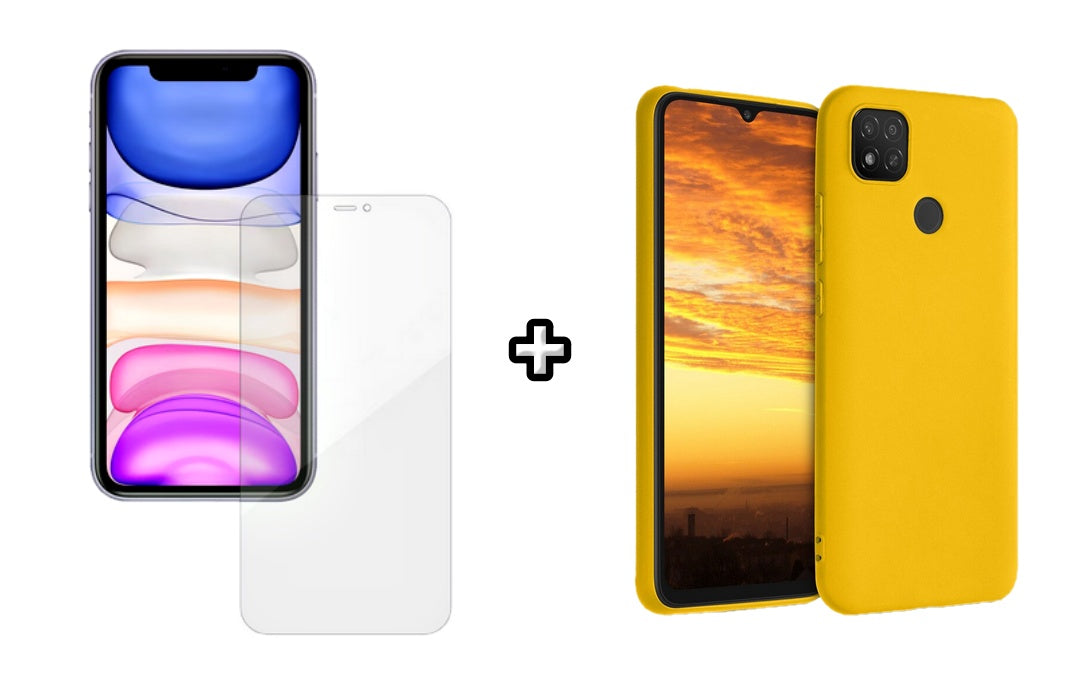 Set Husa Silicon plus Folie din silicon Case Friendly compatibila cu Xiaomi Redmi 9C, galbena, protectie 360
