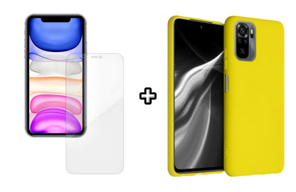 Set Husa Silicon plus Folie din silicon Case Friendly compatibila cu Xiaomi Redmi Note 10 Pro, galbena, protectie 360