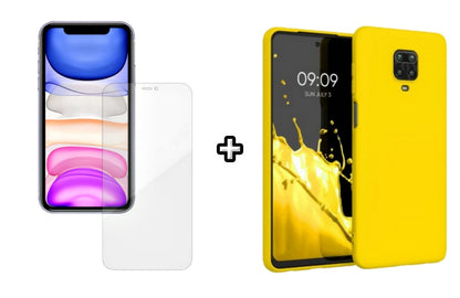 Set Husa Silicon plus Folie din silicon Case Friendly compatibila cu Xiaomi Redmi Note 9s, galbena, protectie 360