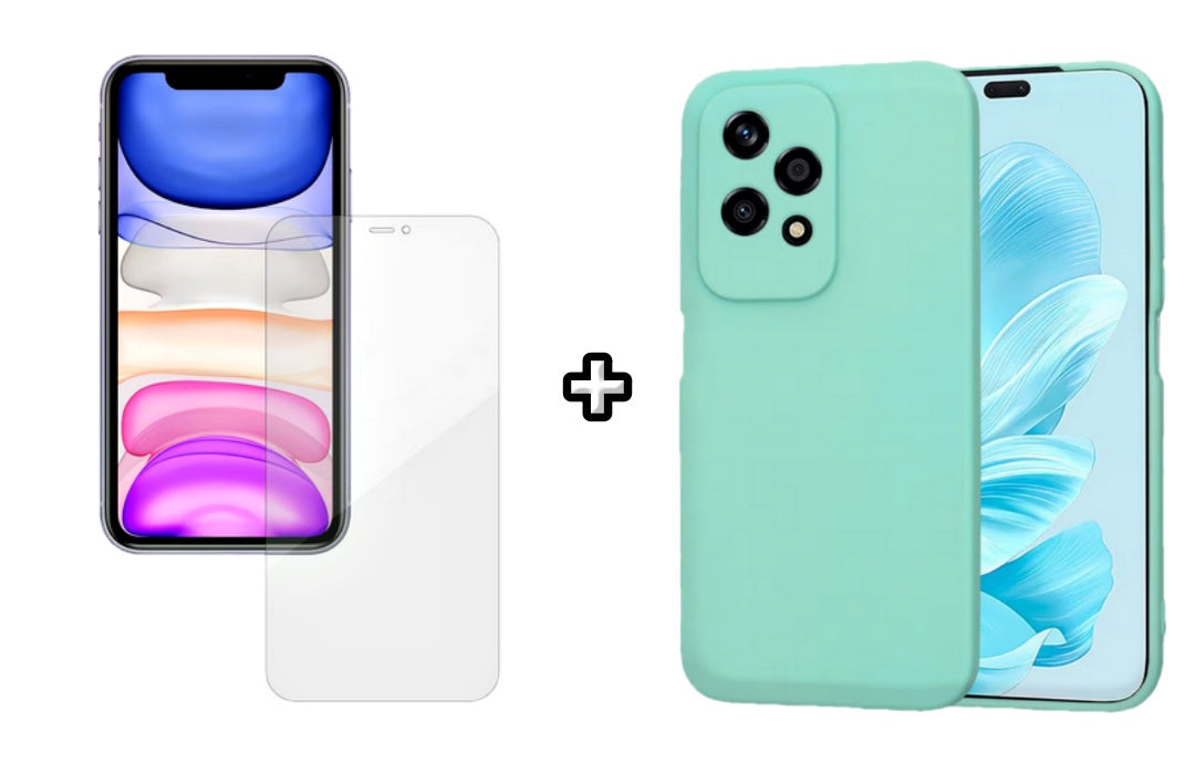 Set Husa Silicon plus Folie din silicon Case Friendly compatibila cu Honor 200 Lite, menta, protectie 360