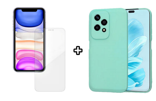 Set Husa Silicon plus Folie din silicon Case Friendly compatibila cu Honor 200 Lite, menta, protectie 360