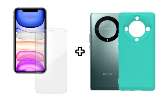 Set Husa Silicon plus Folie din silicon Case Friendly compatibila cu Honor Magic5 Lite, menta, protectie 360