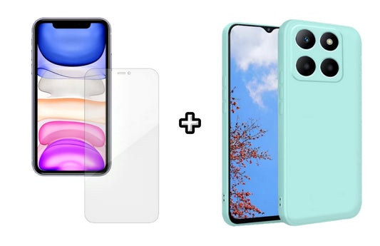 Set Husa Silicon plus Folie din silicon Case Friendly compatibila cu Honor X6a, menta, protectie 360