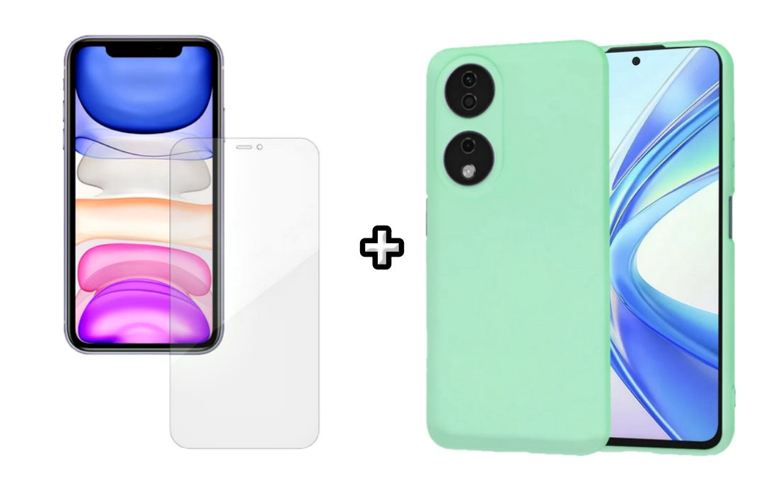 Set Husa Silicon plus Folie din silicon Case Friendly compatibila cu Honor X7b, menta, protectie 360
