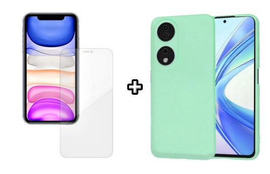 Set Husa Silicon plus Folie din silicon Case Friendly compatibila cu Honor X7b, menta, protectie 360