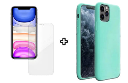Set Husa Silicon + Folie din silicon Case Friendly compatibila cu Apple iPhone 11 Pro Max, menta, protectie 360