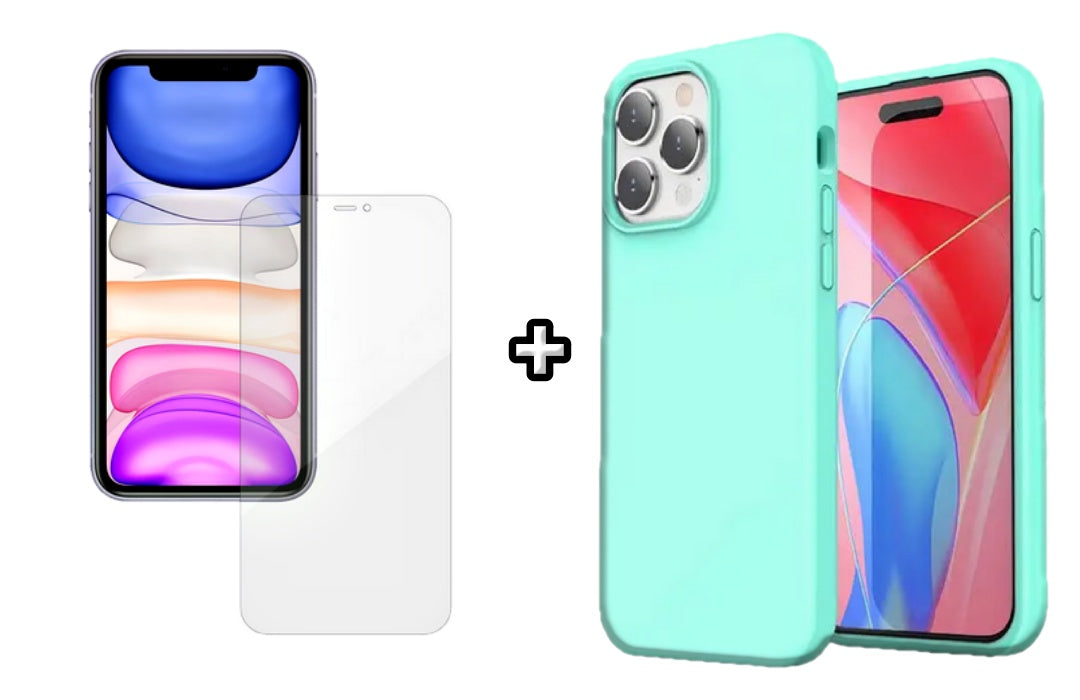 Set Husa Silicon + Folie din silicon Case Friendly compatibila cu Apple iPhone 15 Pro, menta, protectie 360